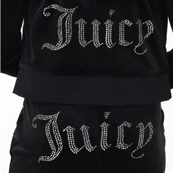 JUICY COUTURE Black Velour OG Bling Tracksuit Hoodie & Pant Set Size M - Picture 2 of 5